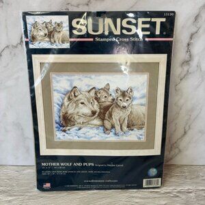 New Sunset Mother Wolf & Pups Stamped Cross Stitch Kit